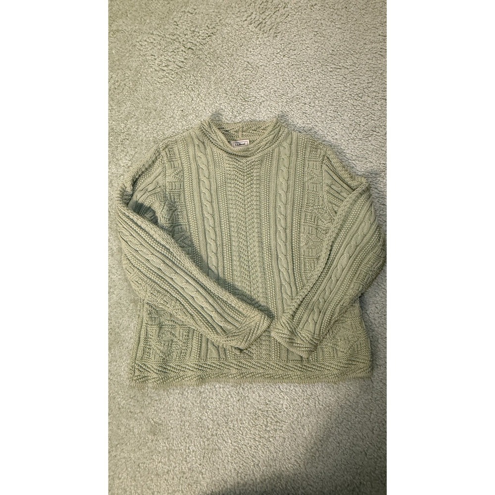 Women's LL Bean Green Cable Knit Sweater size S style 0WHO8